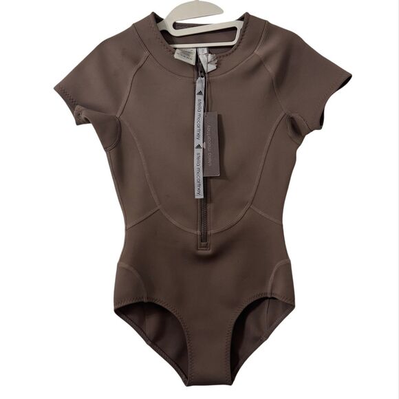 Adidas Stella McCartney Taupe One Piece Scuba Swimsuit US Sz S/M Beach Travel - Picture 1 of 5
